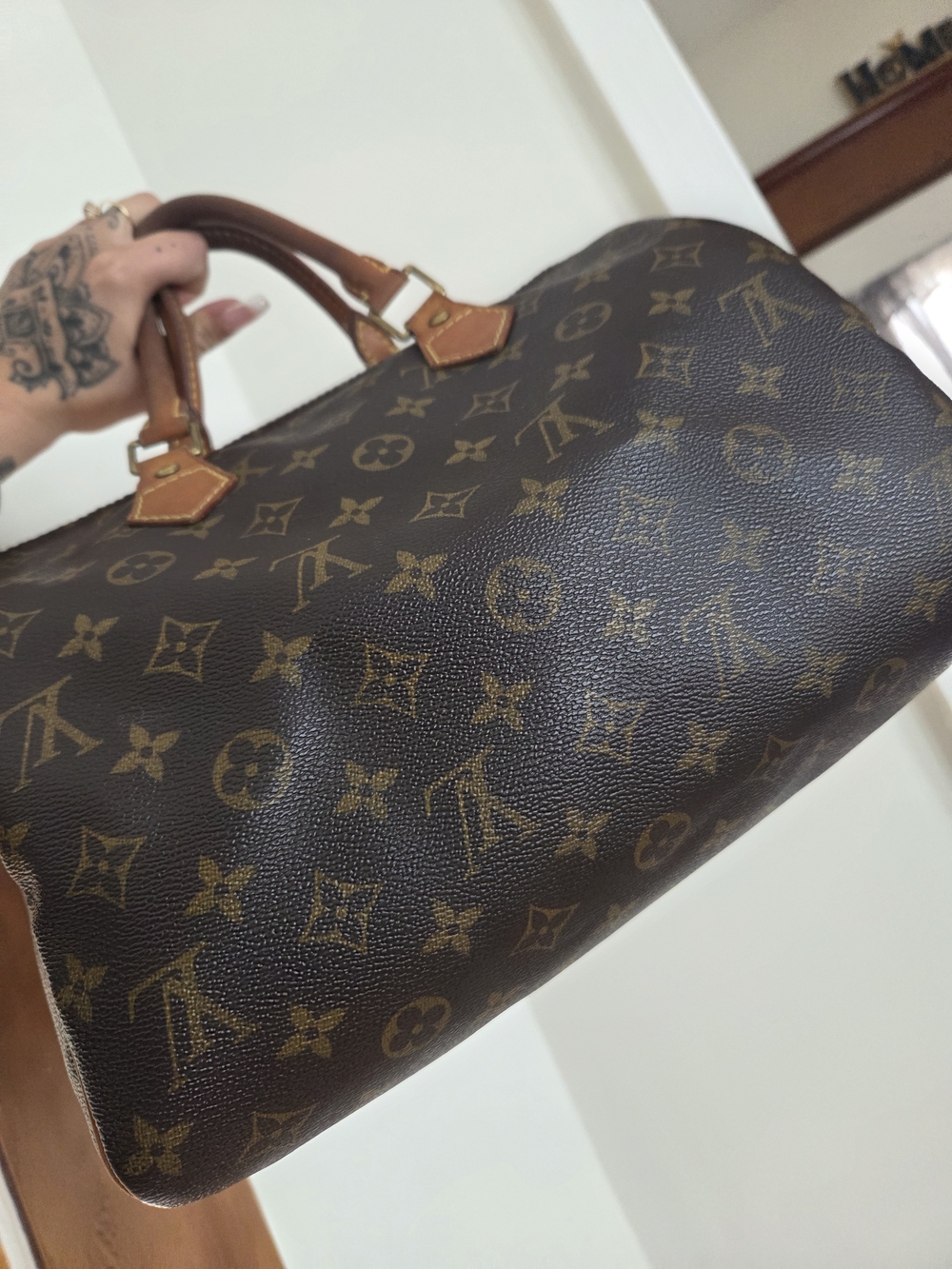 Vintage Louis Vuitton Speedy 30 Brown Monogram W/ LV Bag Charm Authentic - Picture 9 of 12